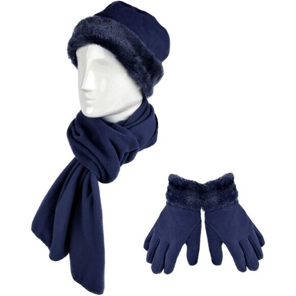 Women's Fleece Winter Hat and Glove Set Warm Polyester Fur Plush Accessories - Picture 7 of 9